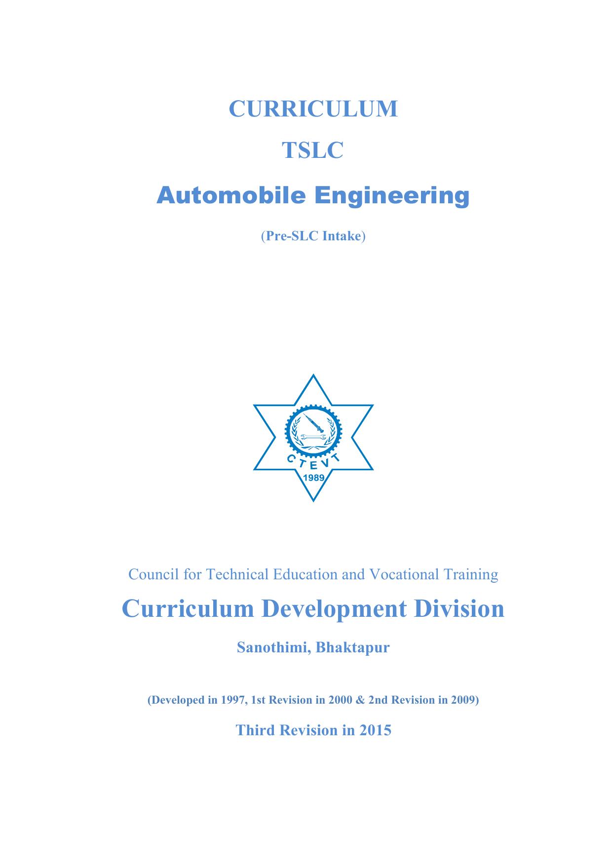 TSLC in Automobile Engineering Pre SLC, 2015